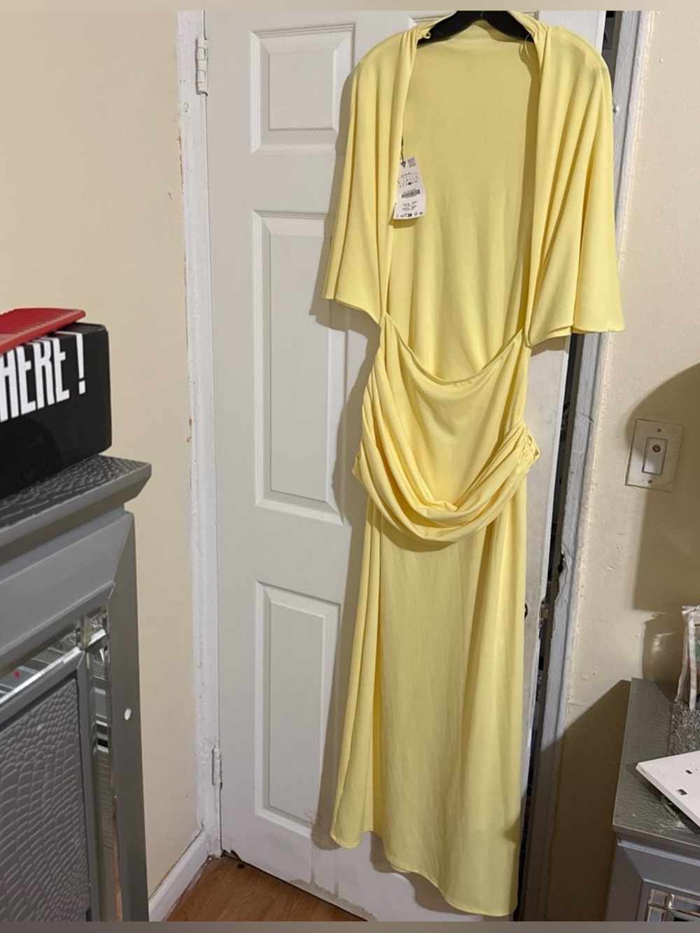 Zara Pale Yellow Draped Maxi Dress - Picture 9 of 9